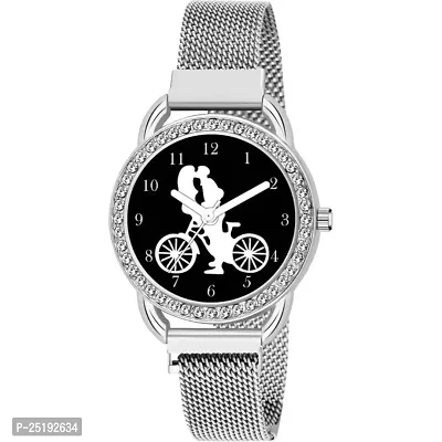 HD SALES New Cycle Black Dial Silver Maganet Strap Watch for Girl Analog Watch-thumb0