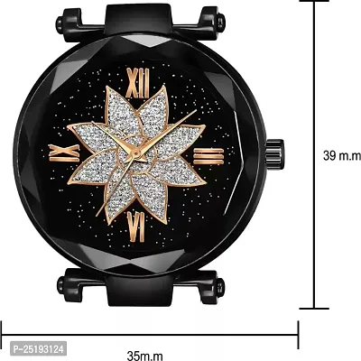 HD SALES Flower Desing Black dial Black Maganet Strap for Girl Wrist Analog Watch-thumb4