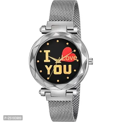 HD SALES Fashion I Love You Black Color Dial with Silver Maganet Strap for Girl Designer Fashion Wrist Analog Watc