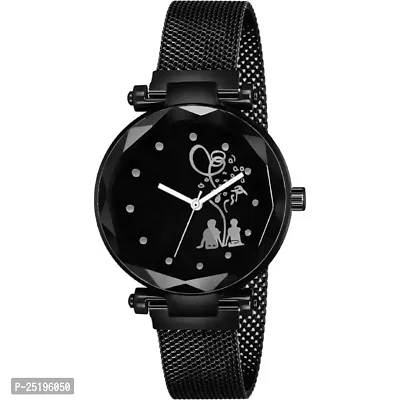 HD SALES Lover Couple Dial Black Luxury Mesh Magnet Buckle Watches for Girls