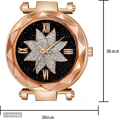 HD SALES Flower Desing Black dial Rose Gold Maganet Strap for Girl Wrist Analog Watch-thumb3