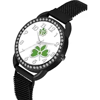 HD SALES Casual Analogue Unique Design Green Flower Printed Dial with Black Maganet Strap Designer Fashion Wrist Analog Watch-thumb3