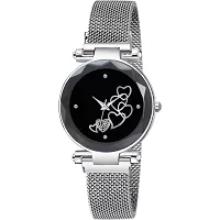 HD SALES Designer Heart Dial Black Silver Magnet Bult Girls and Women Wrist Watches-thumb1