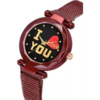 HD SALES Fashion I Love You Black Color Dial with Red Maganet Strap for Girl Designer Fashion Wrist Analog Watch-thumb2