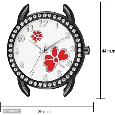 HD SALES Casual Analogue Unique Design Red Flower Printed Dial with Black Maganet Strap Designer Fashion Wrist Analog Watch-thumb2