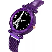 HD SALES Latest Silver Eiffel Tower Dial Purple Magnet Belt Women Analog Watches-thumb2