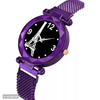 HD SALES Latest Silver Eiffel Tower Dial Purple Magnet Belt Women Analog Watches-thumb3