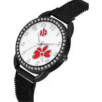 HD SALES Casual Analogue Unique Design Red Flower Printed Dial with Black Maganet Strap Designer Fashion Wrist Analog Watch-thumb2