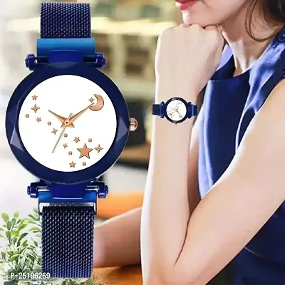 HD SALES White Star Dial Blue Megnet Belt Women Analog Watches-thumb2