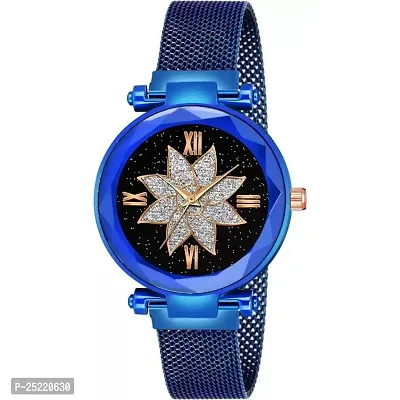 HD SALES Flower Desing Black dial Blue Maganet Strap for Girl Wrist Analog Watch-thumb0