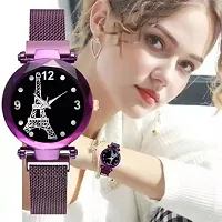 HD SALES Latest Silver Eiffel Tower Dial Purple Magnet Belt Women Analog Watches-thumb1