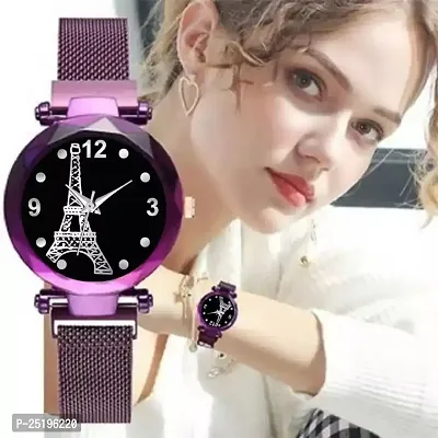 HD SALES Latest Silver Eiffel Tower Dial Purple Magnet Belt Women Analog Watches-thumb2