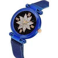 HD SALES Flower Desing Black dial Blue Maganet Strap for Girl Wrist Analog Watch-thumb1