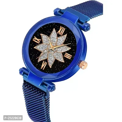 HD SALES Flower Desing Black dial Blue Maganet Strap for Girl Wrist Analog Watch-thumb2