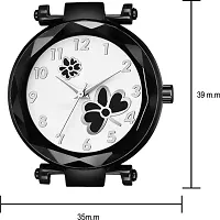 HD SALES Fashion Black Flower White Dial Black Case with Black Maganet Strap for Girl Analog Watch-thumb1