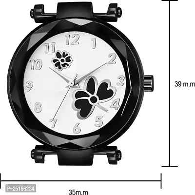 HD SALES Fashion Black Flower White Dial Black Case with Black Maganet Strap for Girl Analog Watch-thumb2