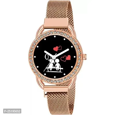 HD SALES Black Bethu Couple Heart Dial Rose Gold Maganet Strap Watch for Girl Analog Watch