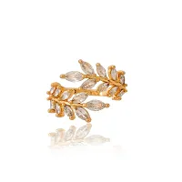 LaBerra Gold Plated Zirconia Petal Ring/Anguthi | Adjustable Size | Unique Design | Rings For Girls And Women-thumb2