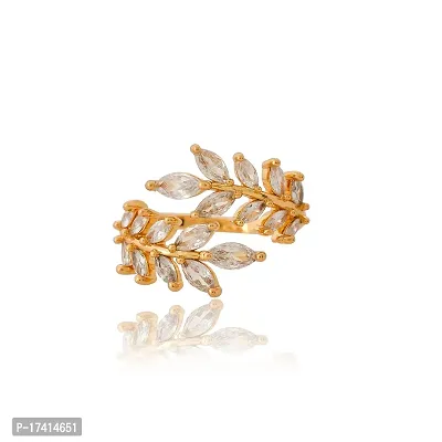 LaBerra Gold Plated Zirconia Petal Ring/Anguthi | Adjustable Size | Unique Design | Rings For Girls And Women-thumb3