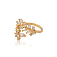 LaBerra Gold Plated Zirconia Petal Ring/Anguthi | Adjustable Size | Unique Design | Rings For Girls And Women-thumb1