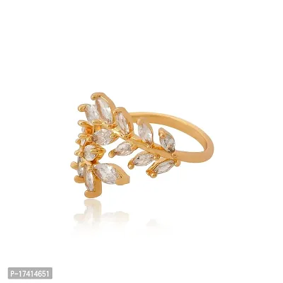 LaBerra Gold Plated Zirconia Petal Ring/Anguthi | Adjustable Size | Unique Design | Rings For Girls And Women-thumb2