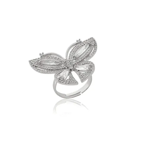 LaBerra Plated ZirconiaSilver Butterfly Ring/Anguthi | Adjustable Size | Charm Ring For Women | Rings For Girls And Women