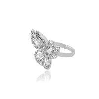 LaBerra Gold Plated ZirconiaSilver Butterfly Ring/Anguthi | Adjustable Size | Charm Ring For Women | Rings For Girls And Women-thumb1