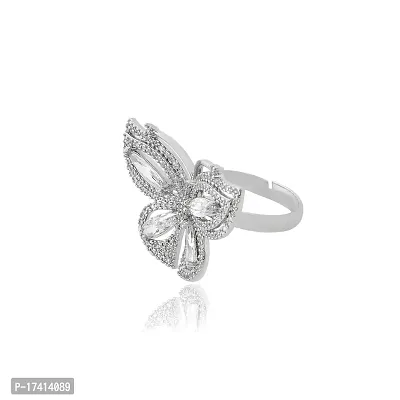 LaBerra Gold Plated ZirconiaSilver Butterfly Ring/Anguthi | Adjustable Size | Charm Ring For Women | Rings For Girls And Women-thumb2