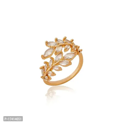 LaBerra Gold Plated Zirconia Petal Ring/Anguthi | Adjustable Size | Unique Design | Rings For Girls And Women-thumb0