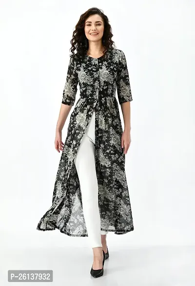AERAMA Women Floral Printed A-Line Black Maxi Summer Dress for Women-thumb0