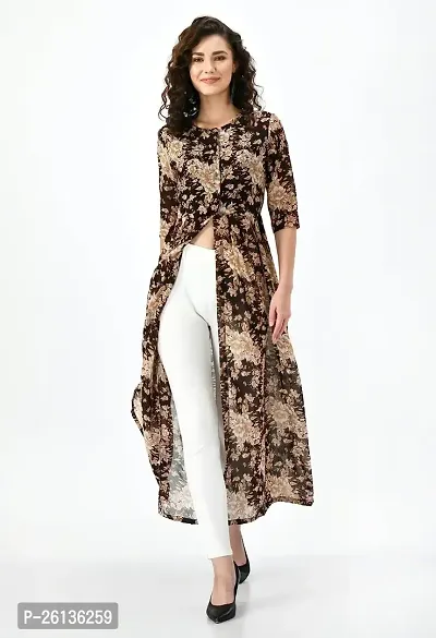 AERAMA Women Floral Printed A-Line Brown Maxi Summer Dress for Women