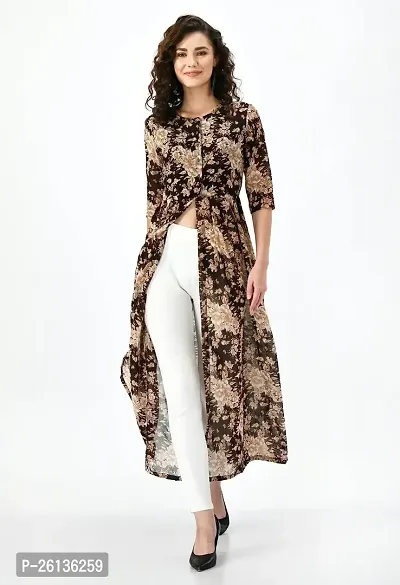 AERAMA Women Floral Printed A-Line Brown Maxi Summer Dress for Women-thumb0