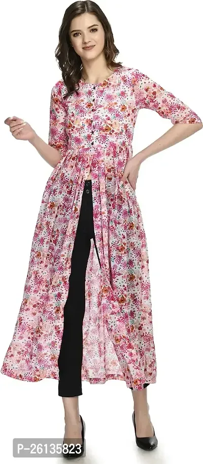 AERAMA Women Floral Printed A-Line Pink Maxi Summer Dress for Women-thumb0