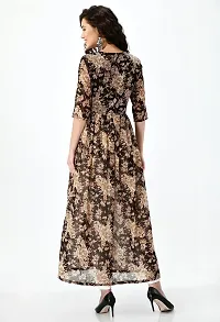 AERAMA Women Floral Printed A-Line Brown Maxi Summer Dress for Women-thumb1