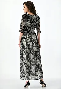 AERAMA Women Floral Printed A-Line Black Maxi Summer Dress for Women-thumb1