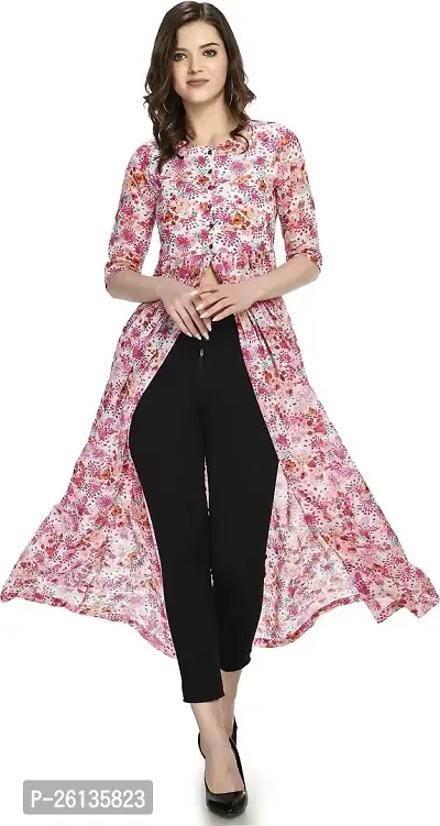 AERAMA Women Floral Printed A-Line Pink Maxi Summer Dress for Women-thumb4