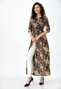 AERAMA Women Floral Printed A-Line Brown Maxi Summer Dress for Women-thumb3