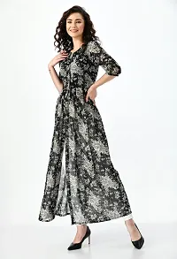 AERAMA Women Floral Printed A-Line Black Maxi Summer Dress for Women-thumb2