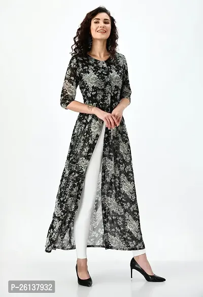 AERAMA Women Floral Printed A-Line Black Maxi Summer Dress for Women-thumb4