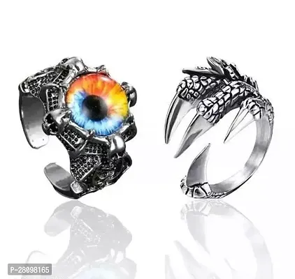 Alluring Silver Stainless Steel Agate Artificial Stone Rings For Men Pack of 2