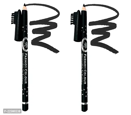 Fashion Colour Glimmerstick for Eyebrow 1.3g | Long Lasting Eyebrow Pencil | Soft Textured Natural Daily Look Eyebrow Makeup. Pack of 2 (Black), BK+BK-thumb2