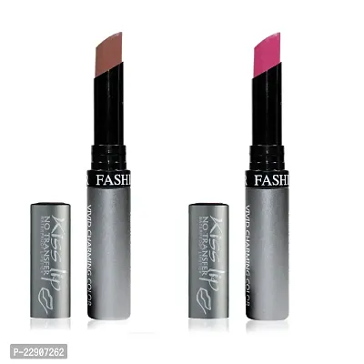 Fashion Colour Kiss Lip No Transfer Lipstick, Waterproof, Smudgeproof, Long Lasting Combo (Ocher  Cherrypink)