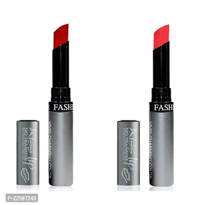 Fashion Colour Kiss Lip No Transfer Lipstick, Waterproof, Smudgeproof, Long Lasting Combo (Rose Red  Coral)