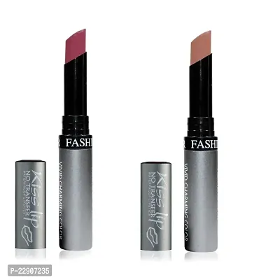 Fashion Colour Kiss Lip No Transfer Lipstick, Waterproof, Smudgeproof, Long Lasting Combo (Reddle  Mineral)