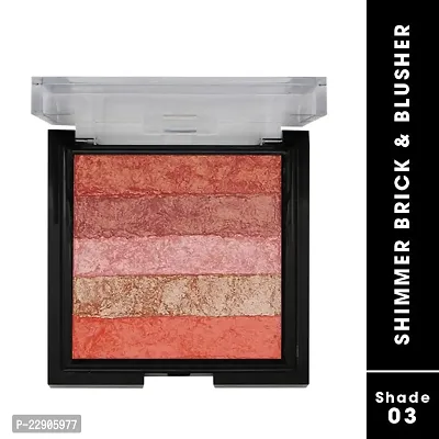 Fashion Colour Shimmer Brick and Blusher 2 in 1 II Glow Bronzer Powder Waterproof Baked and Light Face Contour Highlight (Shade 03)-thumb3