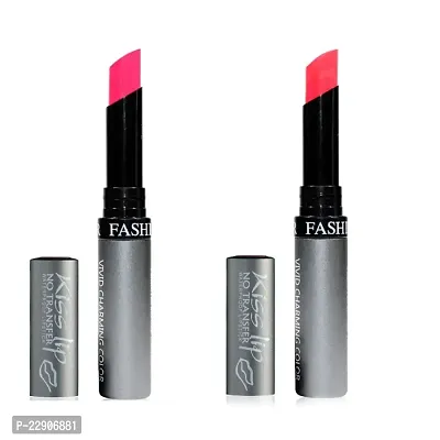 Fashion Colour Kiss Lip No Transfer Lipstick, Waterproof, Smudgeproof, Long Lasting Combo (Barbie Pink  Soft Red)