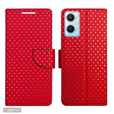 Dhar Flips Candy Red Dot Flip Cover for Oppo A96| Leather Finish|Shock Proof|Magnetic Clouser Compatible with Oppo A96 (Red)