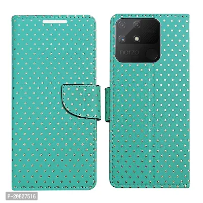 Dhar Flips Aquamarine Dot Flip Cover for Realme Narzo 50A| Leather Finish|Shock Proof|Magnetic Clouser Compatible with Realme Narzo 50A (Green)