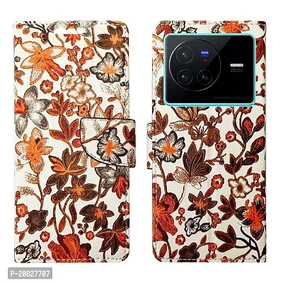 Dhar Flips Orange Pattern Flip Cover for Vivo X80| Leather Finish|Shock Proof|Magnetic Clouser Compatible with Vivo X80(Orange)-thumb0
