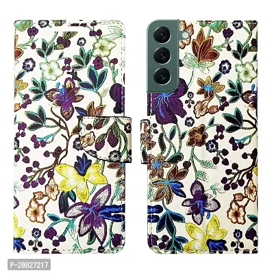 Dhar Flips Purple Pattern Flip Cover for Samsung S22 Plus| Leather Finish|Shock Proof|Magnetic Clouser Compatible with Samsung S22 Plus(Purple)